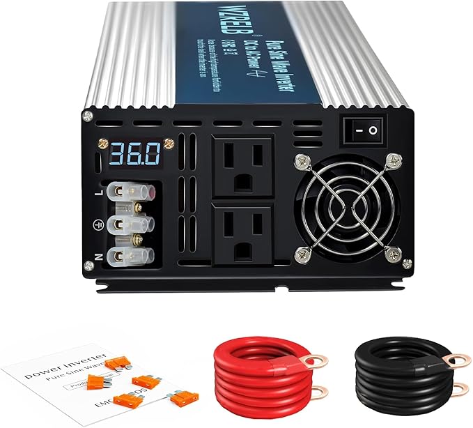 WZRELB 4000W Pure Sine Wave Inverter 36V DC to 110V 120V AC Power Converter with LED Display, Hardwire Terminal,Off-Grid Portable Power Inverter with Dual AC Outlets for Home, RV, Truck, Camping