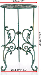OwnMy Cast Iron Tall Plant Stand Heavy Duty Vintage Wrought Iron Flower Pot Holder, Decorative 1-Tier Potted Plant Holder Rack, Indoor Outdoor Large Metal Plant Stand for Patio Garden, Antique Green