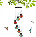 ‌Solar-Powered Hummingbird Feeder with Wind Chime Elegance – 6 Leak-Proof Glass Ports, Frosted Design & Multicolor Night Lights – Perfect Outdoor Gift for Nature Enthusiasts