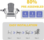 Kingdura Foldable Adirondack Chair, Portable HDPE All Weather Resistant Outdoor Patio Chair, Wooden Textured with Cup Holder, 380LBS Capacity for Poolside, Backyard, Deck, Fire Pit (Grey)
