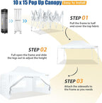 HOTEEL 10x15 Pop up Canopy Tent for Parties, Heavy Duty Easy Setup Tent with 4 Sidewalls, Outdoor Commercial Instant Gazebo for Wedding Event, with Roller Bag & Sand Bags, White(Hexagonal Frame)