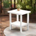 Kingdura Adirondack Outdoor Side Table, 16 x 13 Inches HDPE Plastic Outside End Tables for Patio Pool Porch Backyard Indoor, 2 Tiers Storage Shelf, All Weather Resistant, Easy Maintenance (White)