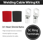 2 Gauge Battery Power Cable (25 Feet Black, 25 Feet Red) - 2 AWG Copper Clad Welding Wire with M8 & M10 SC Connector Lugs for Car, Camper, RV, Solar Low Voltage Wiring