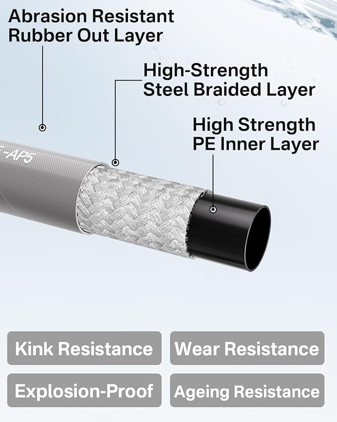 Pressure Washer Hose 150FT 3/8" for Cold and Hot Water 212°F, with Swivel Quick Connect, 4500PSI Kink Resistant Grade Steel Wire Braided, Power Washer Hose With 2pcs M22-14mm Adapter