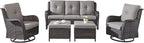 Rilyson 5 Piece Outdoor Patio Furniture Set - Rattan Wicker Patio Conversation Sets with 2 Swivel Rocker Chairs,2 Ottomans and 1 Sofa for Outside Porch Deck Backyard(Brown/Grey)