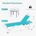 Domi Outdoor Lounge Chair Set of 3, Aluminum Patio Chaise Lounge with 5 Position Adjustable Backrest and Wheels, All Weather Reclining Chair for Patio, Yard, Balcony, Poolside (Lake Blue)