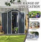 4x8 FT Resin Outdoor Storage Shed with Floor and Window, Outside Waterproof Plastic Garden Sheds w/Lockable Door & Vents, All-Weather Tool House for Patio, Backyard, Lawn, Dark Gray