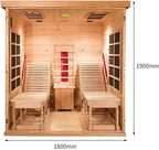 Infrared Wooden Sauna Room with Recliner, 2 Person Infrared Home Sauna, 220V，3400W, 5 Heating Tubes, 4 Carbon Crystal Heating Panel, Bluetooth Speakers, 7 Color Light, Oxygen Bar