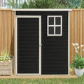 5x3 FT Resin Outdoor Storage Shed with Floor, Waterproof Heavy-Duty Plastic Garden Sheds w/Window and Lockable Door, Outside Tool Shed for Backyard, Patio, Lawn, Bike, Toys, Black