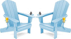 SERWALL Adirondack Chair with Cup Holders - Composite Adirondack Chairs HDPE Outdoor Chairs Set of 2 All Weather Use- Light Blue