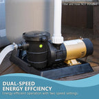 XtremepowerUS 1.5HP Variable 2-Speed Swimming Pool Pump High Flow Above-Ground Swimming Pump Strainer w/ Slip on Fitting