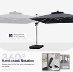 PURPLE LEAF 10 Feet Double Top Deluxe Solar Powered LED Square Patio Umbrella Offset Hanging Umbrella Outdoor Market Umbrella Garden Umbrella, Grey