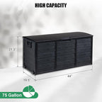 VINGLI 75 Gallon Resin Outdoor Deck Box, 75 Gallon Patio Storage Box with Side Handles, Lockable Storage Containers for Patio Furniture Cushions, Pool Accessories, Garden Tools, Full Black
