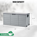 VINGLI 75 Gallon Resin Outdoor Deck Box, 75 Gallon Patio Storage Box with Side Handles, Lockable Storage Containers for Patio Furniture Cushions, Pool Accessories, Garden Tools, Grey