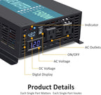 WZRELB 1500W 48V 120V Pure Sine Wave Power Inverter with 2 AC Outlets,Car Inverter