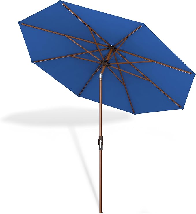 Midtown Umbrellas Sunbrella Umbrella Outdoor Patio Umbrella 2-9 Feet in Dark Blue Acrylic Fabric, Auto-Tilt Aluminum Frame For Backyard Umbrella, Deck Umbrella & Porch Umbrella - Wooden Pole
