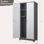 GREATMEET 72.8" Outdoor Broom Storage Cabinet, Waterproof Outdoor Shed, Metal Storage Cabinets for Cleaning Supplies with Slanted Roof, Utility Closet, Broom Mop Cabinet, Grey&White
