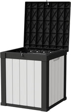 50 Gallon Storage Box, Waterproof Deck Box for Indoor & Outdoor Use, Lockable Pool Storage Bin for Package Delivery, Outdoor Bench for Patio Cushions, Garden Tools, Backyard, Black & White