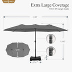 Sophia & William 15 ft Extra Large Patio Umbrella with Base Included, Rectangular Outdoor Umbrella Heavy Duty, Market Umbrella Double-sided Fade Resistant for Pool Garden Backyard, Smoky Gray