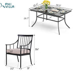 PHI VILLA 7 Piece Patio Dining Table Set with Cushion, Large Rectangular Metal Dining Table with Umbrella Hole & 6 Cushioned Iron Chairs for Outdoor, Deck, Yard