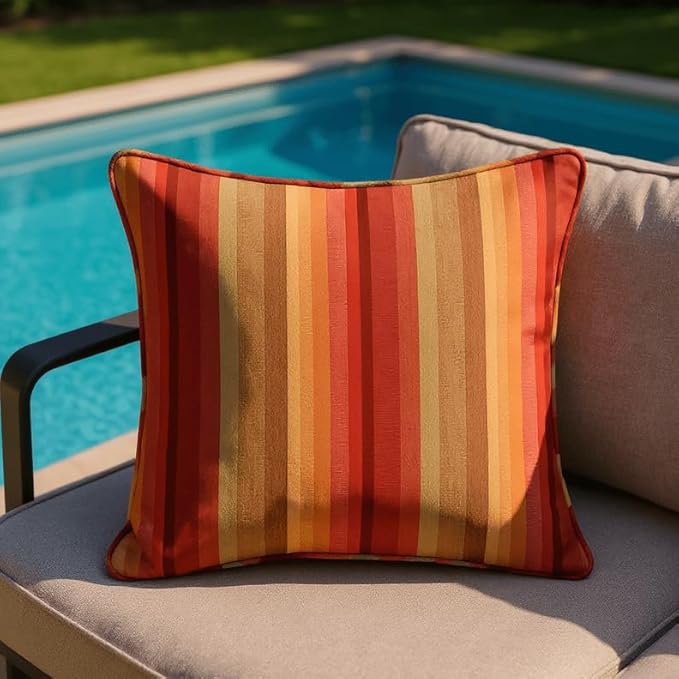 RSH DECOR: Sunbrella Lumbar & Square Pillows Set of 4 | 20" x 12" & 17" x 17" | Water and Fade-Resistant Performance Fabric | Outdoor Throw Pillows for Patio Furniture | Astoria Sunset