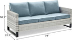 Rilyson Wicker Outdoor Couch Patio Sofa - 3 Seater Rattan Outdoor Patio Couch with Waterproof Wicker,Comfortable Cushions and Sturdy Metal Frame for Outside Porch Deck Backyard(Light Grey/Sky Blue)