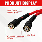 1/4"*50FT Pressure Washer Hose,Kink-Free with M22-14mm Stainless Steel Thread Power Washer Hose,Stainless Steel Adapter Set(5-piece),Suitable for Ryobi,Troy Bilt,Greenworks,Simpson（3600PSI)