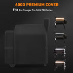 Heavy Duty Waterproof Grill Cover Compatible with Traeger Pro 22 & 575 Series and Traeger Pro 34 & 780 Series Wood Pellet Grill and Smoker, Texas and More, Full Length Barbecue Grill Cover, Black