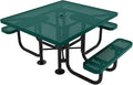 COATEDOUTDOORFURNITURE Heavy-Duty Portable ADA-Compliant Outdoor Picnic Table with Umbrella Hole, Punched Steel Patio Dining Furniture Made in America (46" Square Top, Textured Dark Green)
