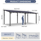 10x20FT Lean to Gazebo, Hardtop Metal Pergola with Polycarbonate Roof, Large Wall Mounted Heavy Duty Awnings, Patio Canopy for Backyard, Deck, Porch