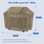 SunPatio BBQ Grill Cover for Outdoor Grill 65 Inch, Heavy Duty Waterproof Barbecue Cover with Sealed Seam, FadeStop All Weather Protection Compatible for Weber CharBroil Nexgrill and More, Taupe