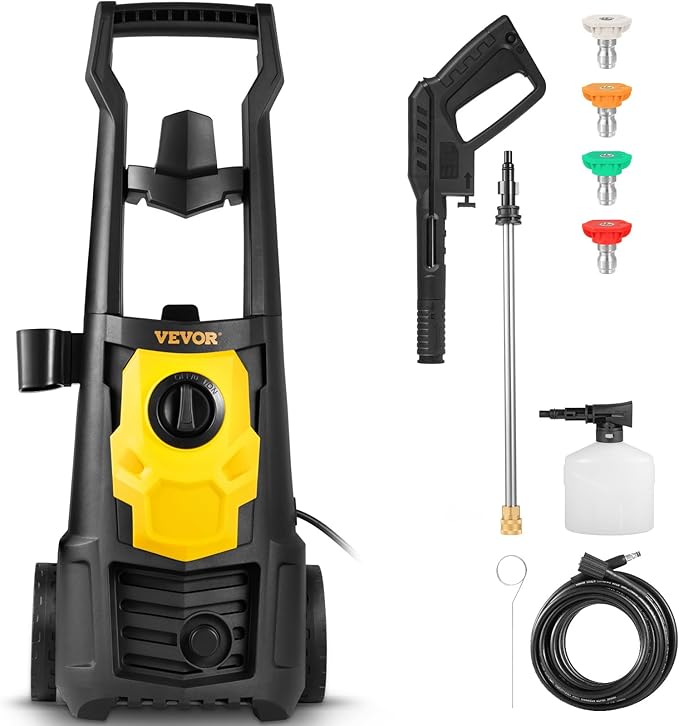 VEVOR Electric Power Washer, 2000 PSI, Max 1.65 GPM Pressure Washer w/ 30 ft Hose & Reel, 5 Quick Connect Nozzles, Foam Cannon, Portable to Clean Patios, Cars, Fences, Driveways, ETL Listed