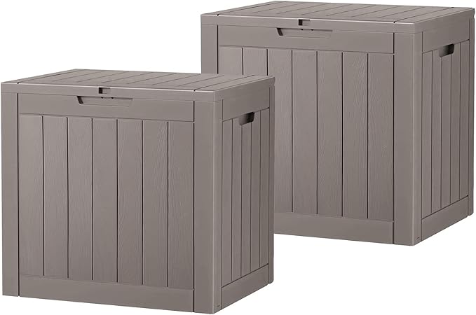 31 Gallon Outdoor Storage Box, Waterproof Resin Deck Box with Lockable Lid – Storage Cabinet for Patio Furniture, Pool Supplies, Garden Tools – Indoor & Outdoor Use(2Box/Set)