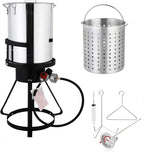 30 Qt.Turkey Deep Fryer Pot Set,Seafood Boil Pot with 55,000BTU Propane Burner,2-Pcs Cooker Sets, Turkey Fryer w/Basket for Outdoor, Aluminum Tripod Stove Rack,Steamer for Cooking Crawfish and Crab