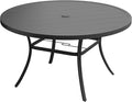VICLLAX 50" Outdoor Round Patio Dining Table for 4-6, All Weather Metal Dining Table with Umbrella Hole for Deck Lawn Garden Backyard, Black