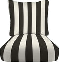 RSH DECOR Deep Seating Cushion with Pillow Back | 23.5” x 25” x 5" Seat | Water and Fade-Resistant Spun Fabric | Made in USA | Outdoor Chair Cushion Set for Patio Furniture (Black & White Stripe)