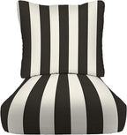 RSH DECOR Deep Seating Cushion with Pillow Back | 23.5” x 25” x 5" Seat | Water and Fade-Resistant Spun Fabric | Made in USA | Outdoor Chair Cushion Set for Patio Furniture (Black & White Stripe)