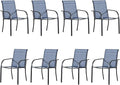 Outdoor Dining Chairs Set of 8, Stackable Patio Chairs with Textilene Fabric, Lightweight Garden Chairs for Poolside, Backyard, Camping, Light Blue