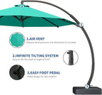 7 Piece Patio Dining Set with 11ft Patio Umbrella (Teal), 7 Black Outdoor HDPE Dining Set with 6 Chairs + 1 Large Table, for Market, Pool, Garden, Backyard, Deck
