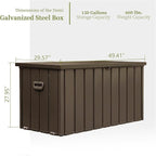 LANTRO JS 150 Gallon Metal Deck Box, Outdoor Storage Box Waterproof with Wheels, Lockable Storage Container for Patio Furniture Cushions Garden Tools, Dark Brown
