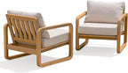 Idzo Ivy Wood Club Chair Set of 2 – Beige Fabric, Outdoor Wooden Armchair Seating with Cushions for Patio, Garden, or Balcony Relaxation
