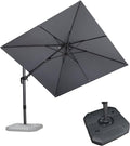 PURPLE LEAF 8.8' X 8.8' Left-right Tilt Patio Umbrella with Base Outdoor Cantilever Swivel Square Umbrella Aluminum Offset Umbrella with 360-degree Rotation for Garden Deck Pool Patio Light Grey