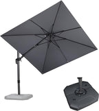 PURPLE LEAF 8.8' X 8.8' Left-right Tilt Patio Umbrella with Base Outdoor Cantilever Swivel Square Umbrella Aluminum Offset Umbrella with 360-degree Rotation for Garden Deck Pool Patio Light Grey