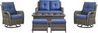 Rilyson 6 Piece Outdoor Patio Furniture Set - Rattan Wicker Patio Conversation Sets with 2 Swivel Rocker Chairs,2 Ottomans,1 Loveseat and 1 Coffee Table for Outside Porch Deck Yard(Mixed Grey/Blue)