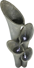 4-Tier Faux Stone LED Floor Fountain, 33.5 Inch Waterfall Outdoor Fountain LED Illuminated Water Feature for Patio Garden