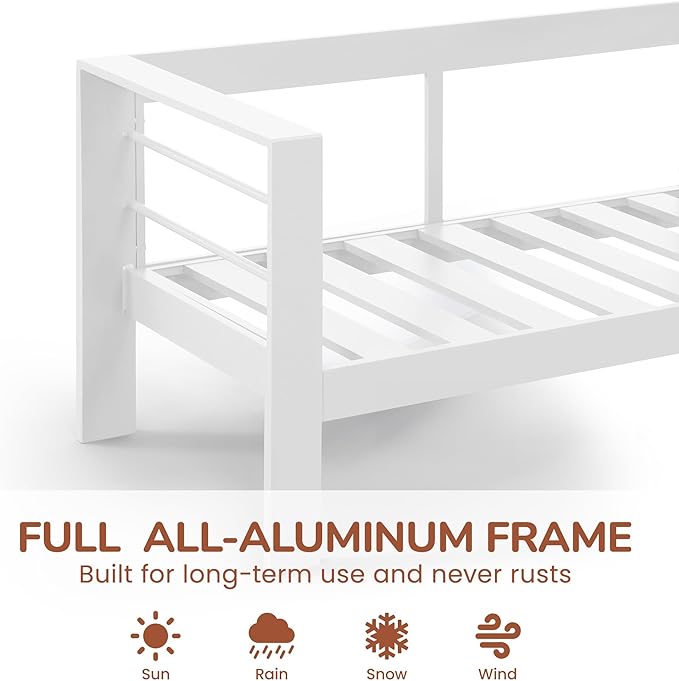 Solaste Outdoor Aluminum Furniture Set - 4 Pieces Patio Sectional Chat Sofa Conversation Set with Table,White