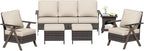6 Piece Patio Furniture Set, Wicker Patio Conversation Set with Patio Chair and Outdoor 3-Seater Sofa and 2 Ottomans and Side Table for Deck Yard and Poolside