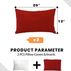 idee-home Outdoor Pillows with Inserts Included, Patio Outside Lumbar Pillows Waterproof Set of 2, 12 x 20 inch Red