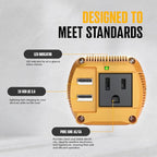 K KRIËGER 150 Watt Pure Sine Wave Power Inverter, 12V Car Charger with Plug Outlet, Inverter with Dual USB Ports (Quick Charge 3.0), AC Outlet & DC Cord Included - ETL Approved Under UL STD 458
