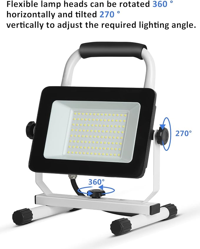 UFOND 6000 Lumen LED Work Light with Stand,60W Waterproof Flood Light, Brightness Switch Adjustable,Super Bright Portable Job Site Worklight with Power Cord for Garage Workshop Car,Outdoor Lighting